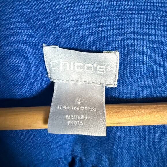 Chico’s Blue Linen Flounce Sleeve Tiered Collared Relaxed Maxi Dress Size 22 - Picture 9 of 10